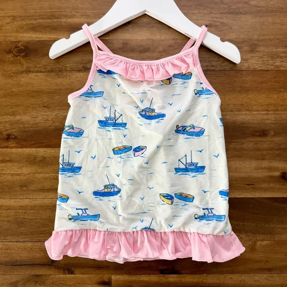 NWT SweetHoney Girls Cami Lounger Set Sailboats 6 Pink Blue Spaghetti Strap